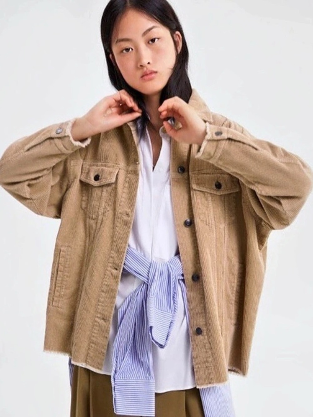 ZARA Corduroy Utility Jacket in Brown